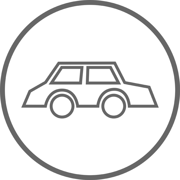 Ikon med personbil indeni en cirkel der bruges til Easy fugesand, Quicksand og Styrkefuge fra Lithomex
